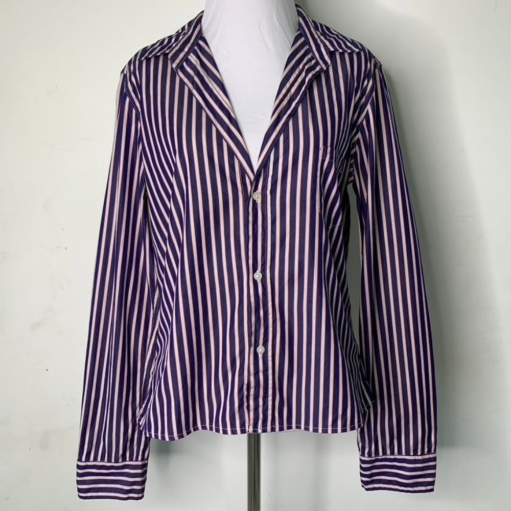 Frank & Eileen Women's Barry Striped Blue Red Long Sleeve Button Down Shirt Lg